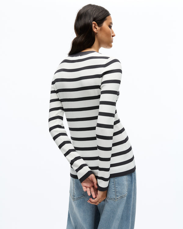 AGNES LONG SLEEVE KNIT TOP - CHARCOAL STRIPE
