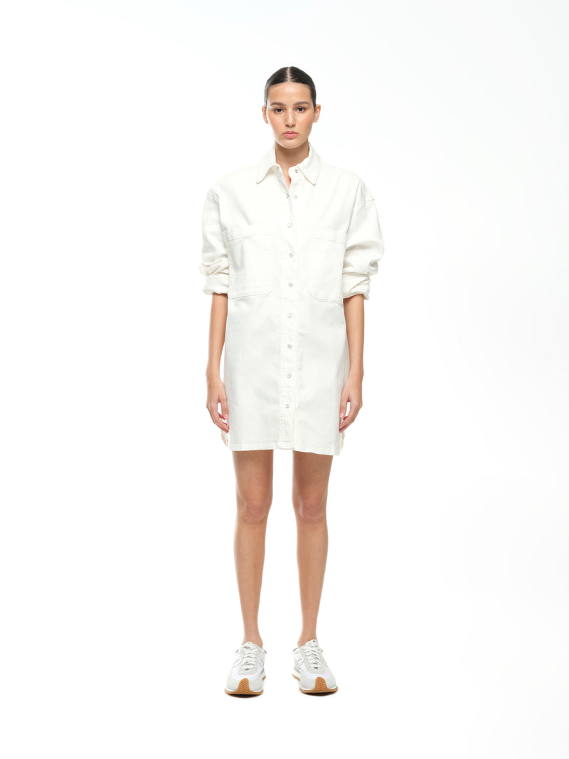 DENIM SHIRT DRESS - OFF WHITE