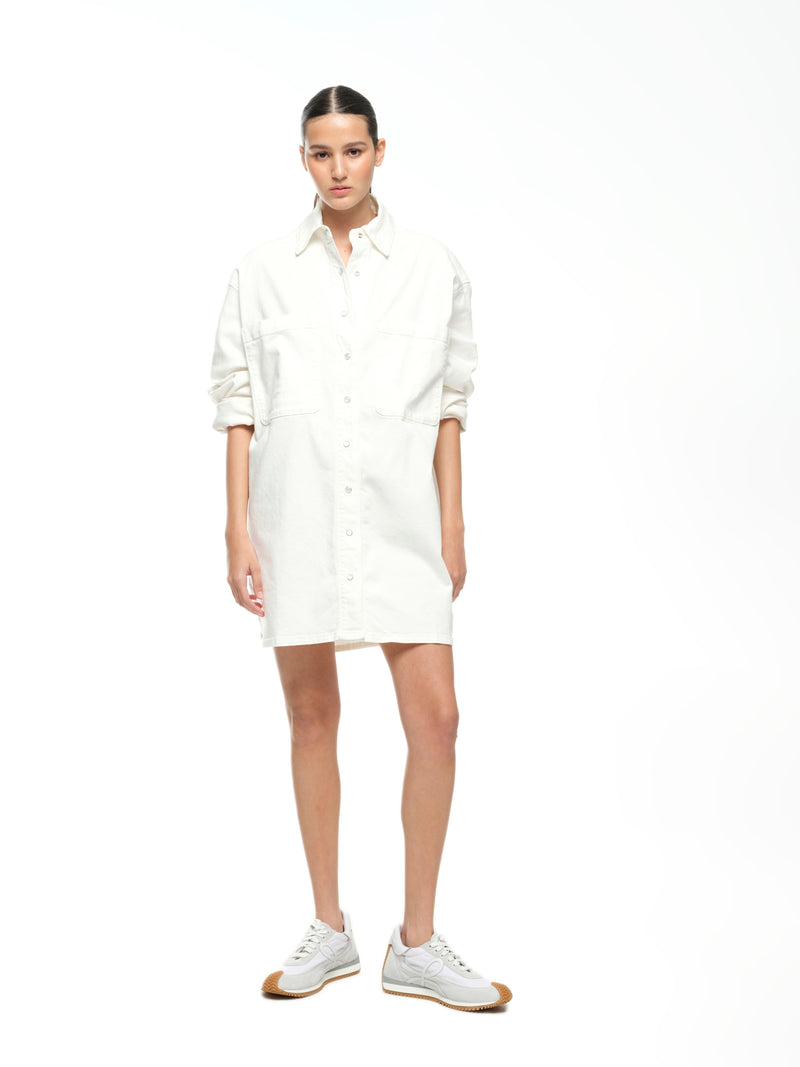DENIM SHIRT DRESS - OFF WHITE