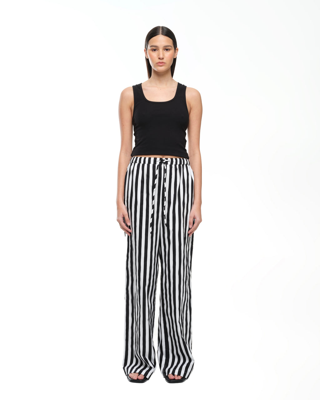 Black wide leg pants with white stripe hot sale