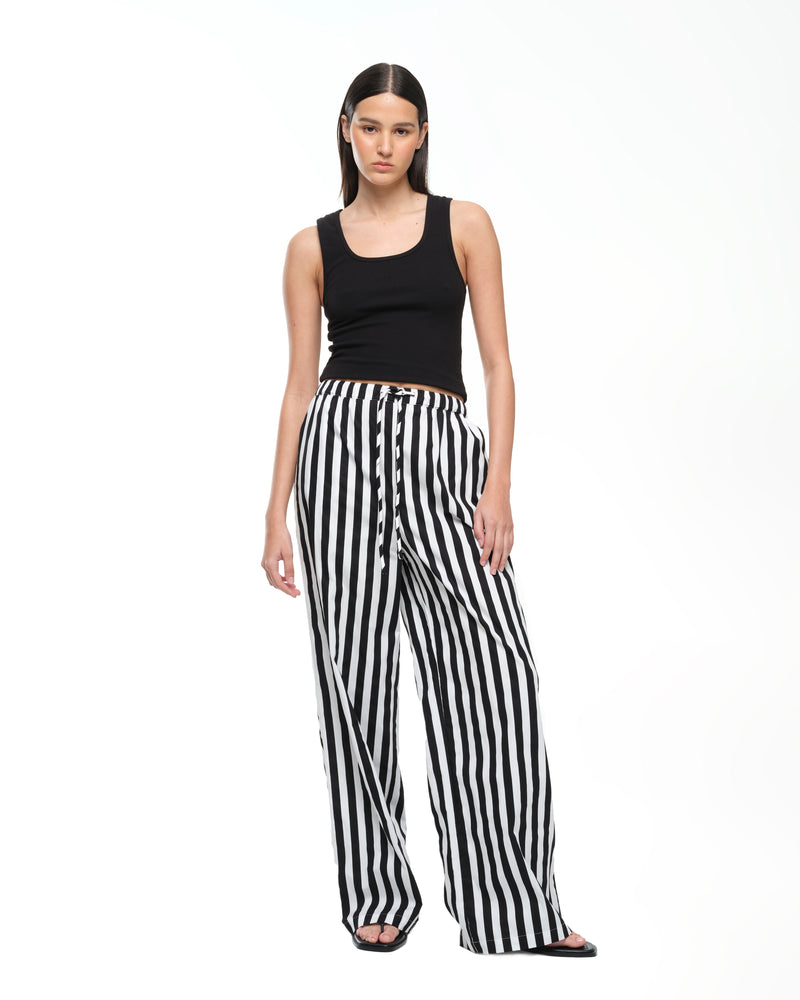 Black and white striped loose shop pants