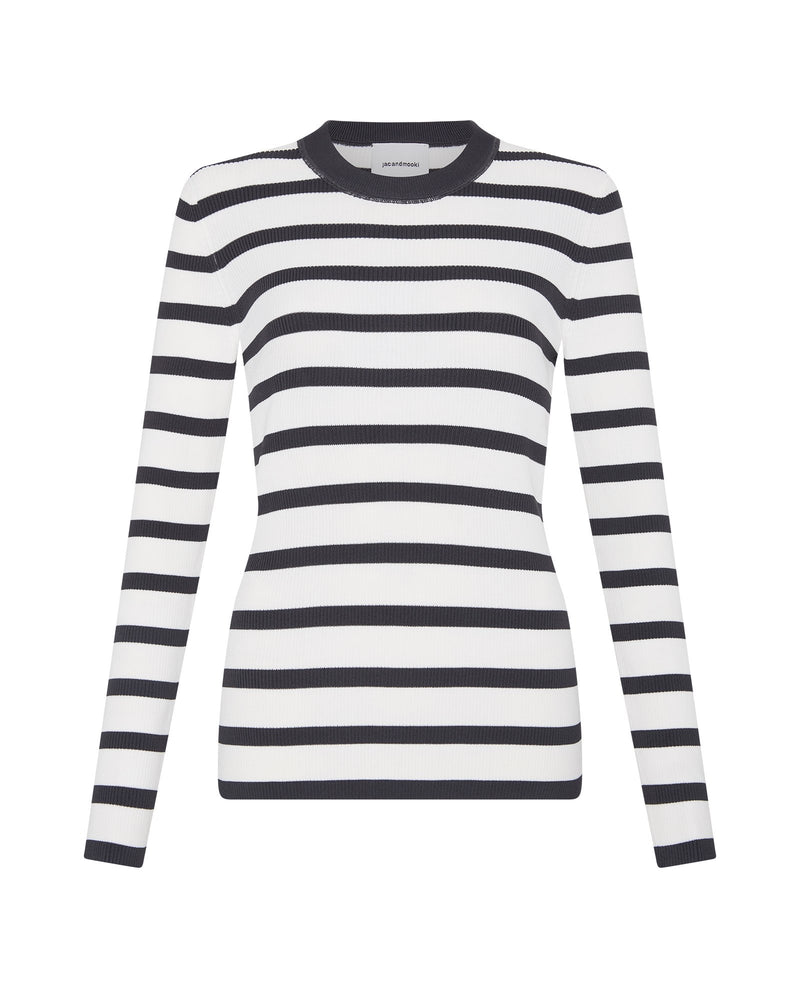 AGNES LONG SLEEVE KNIT TOP - CHARCOAL STRIPE